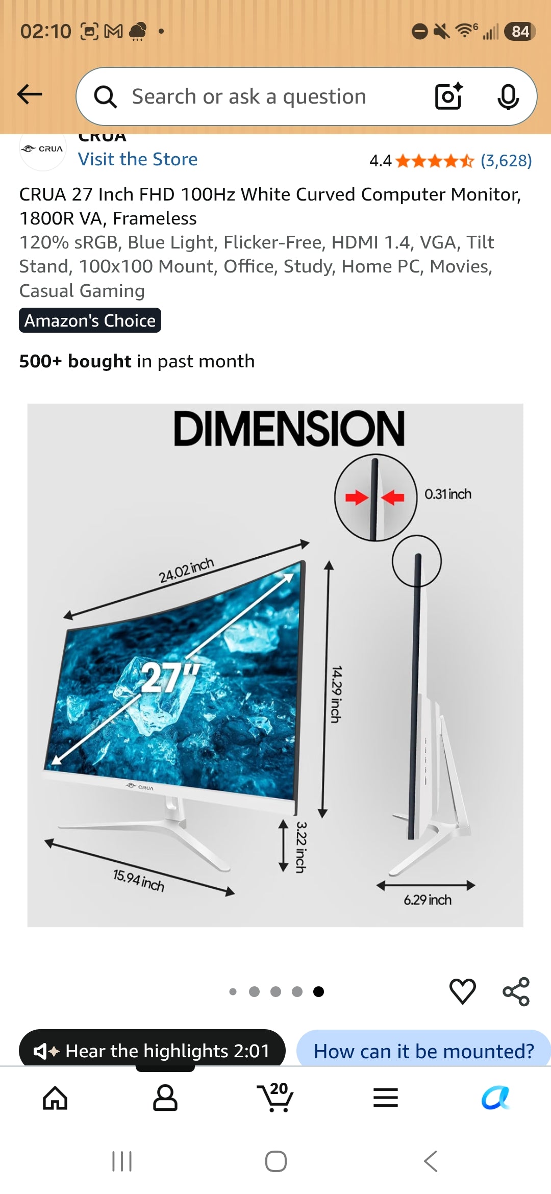 Monitor curved